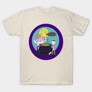 Cute Ghost And Skeleton At The Cauldron T-Shirt